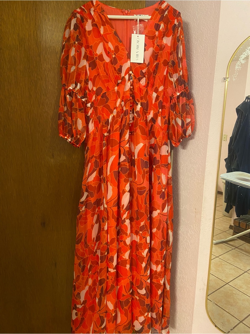 Red Floral V-Neck Maxi Dress